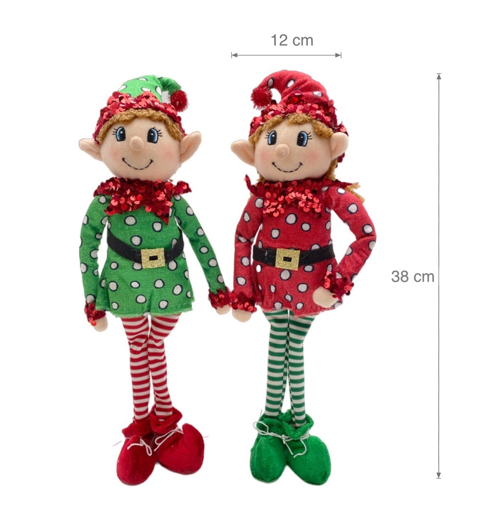 bulk 12 Xmas Plush Standing Elves w/ Sequins Med 38cm