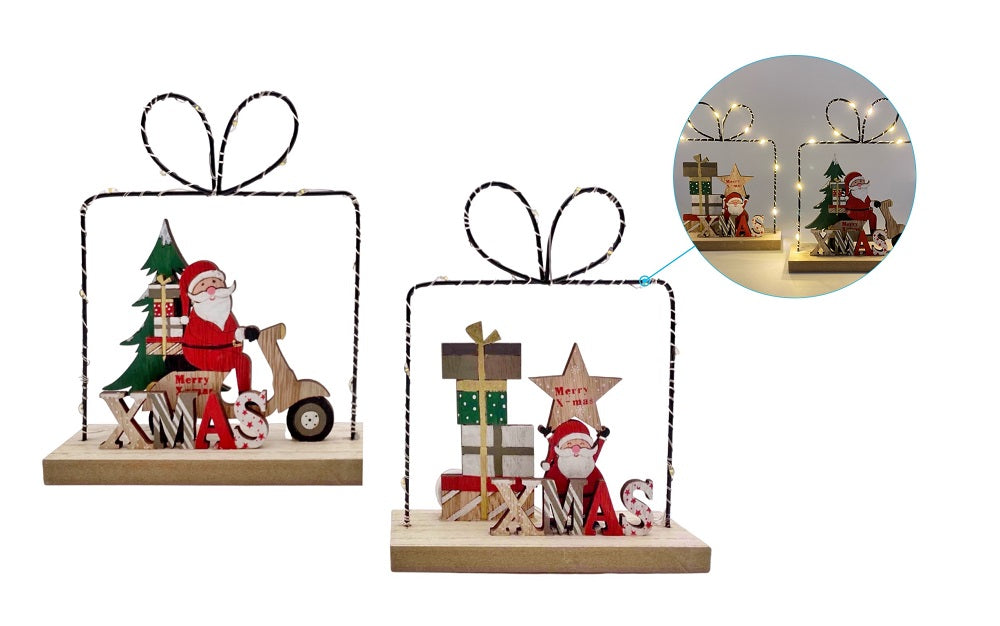 bulk 12 Xmas Santa w/ Gift Shape Led Lights 18cm