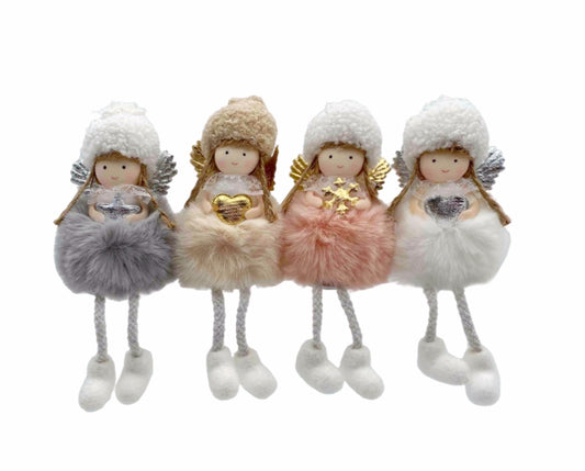 bulk 24 Xmas Sitting Furry Angel Deco 19cm