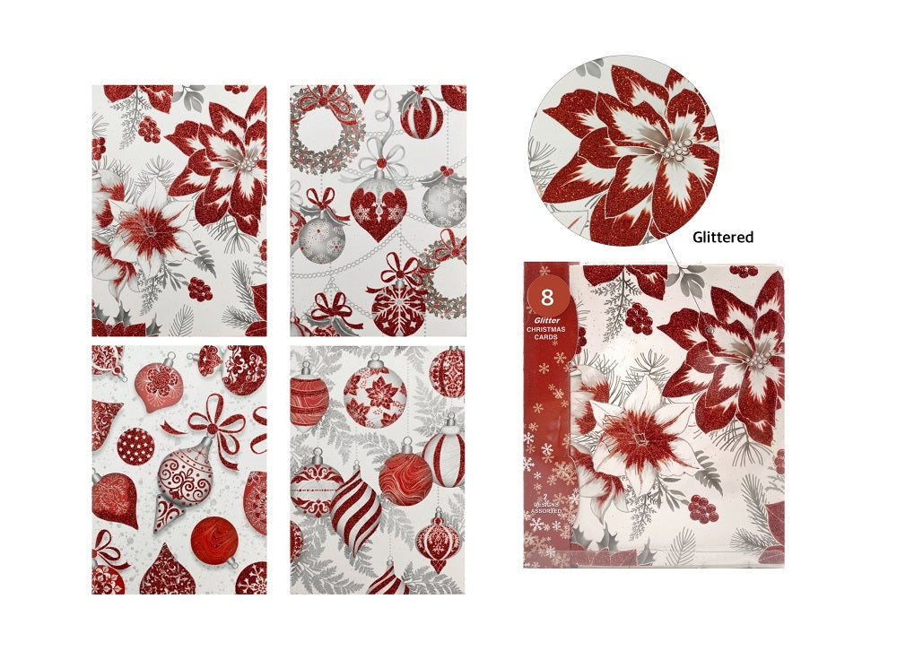 bulk 384 Red Glitter Bauble Xmas Christmas Cards Assort
