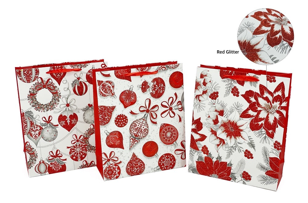 bulk 48 Large Glitter Bauble Xmas Gift Bag 10gsm 32cm