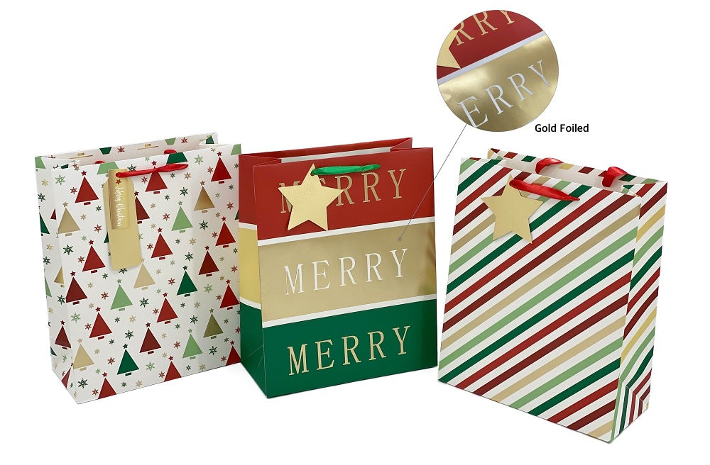 bulk 48 Small Merry Deluxe Foiled Xmas Gift Bag Sml 14cm