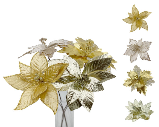 bulk 24 Xmas Glam Poinsettia Stem Flower 60cm