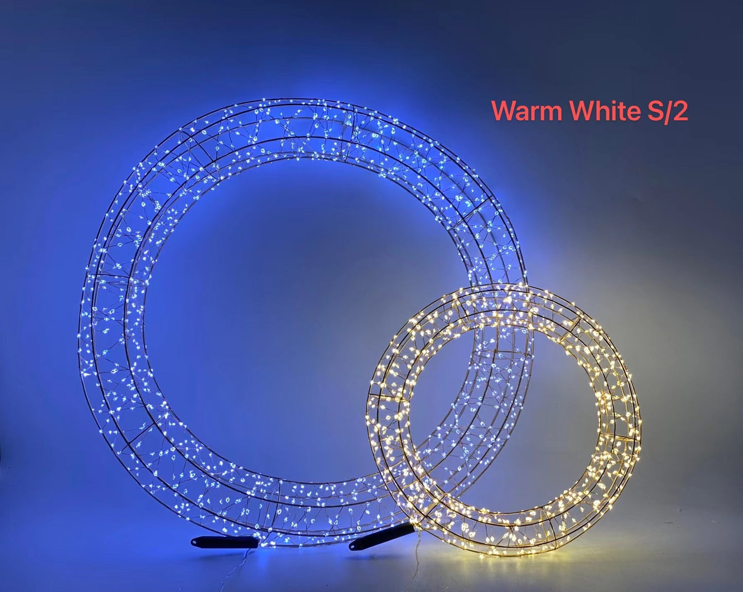 Set 2 Christmas Light Up Wire Wreaths Warm White 60cm