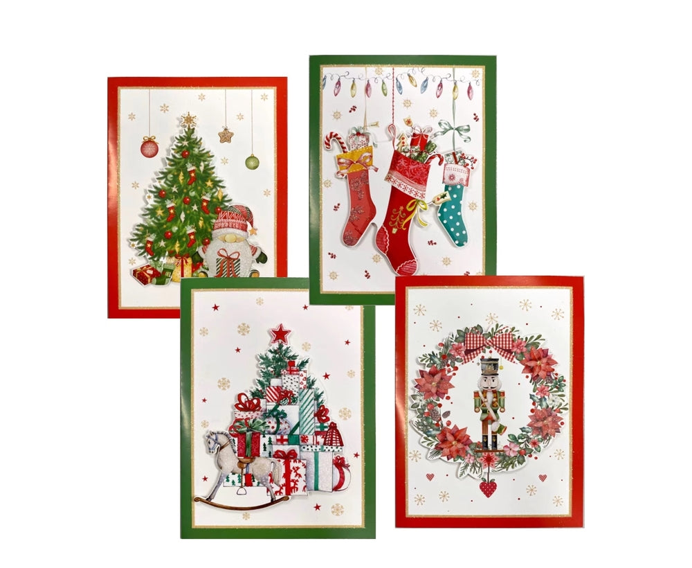 bulk 288 Cheerful w/ Gifts Xmas Cards 3D Glitter Invitation 17cm