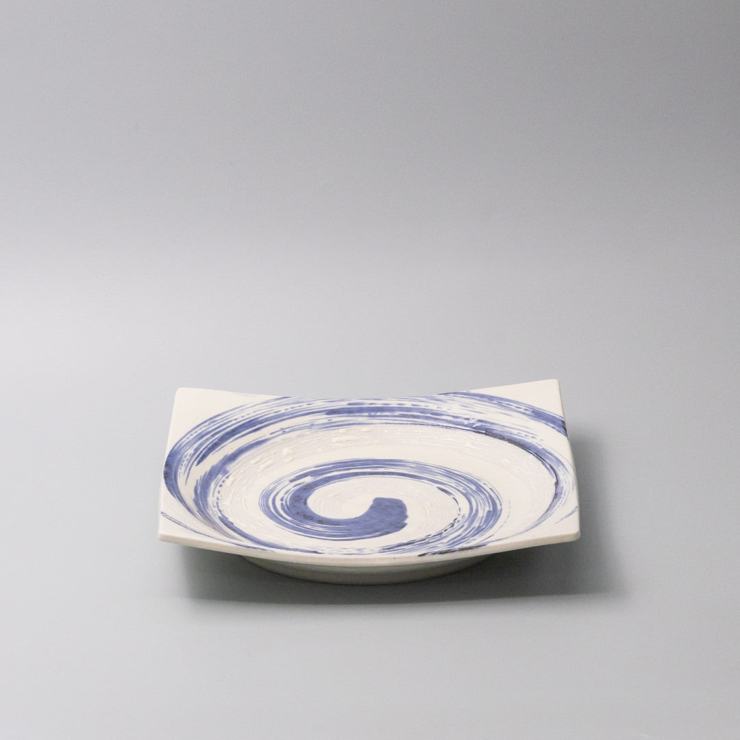 Square Plate 23cm Blue Swirl Glaze