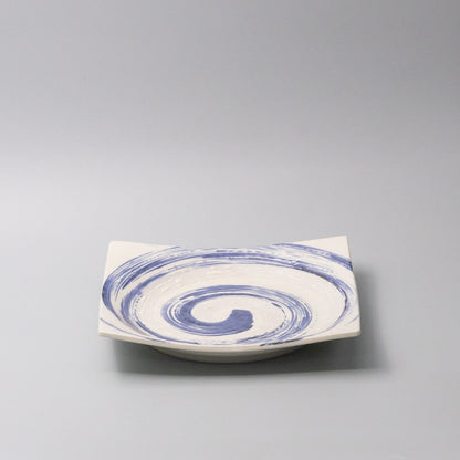 Square Plate 23cm Blue Swirl Glaze