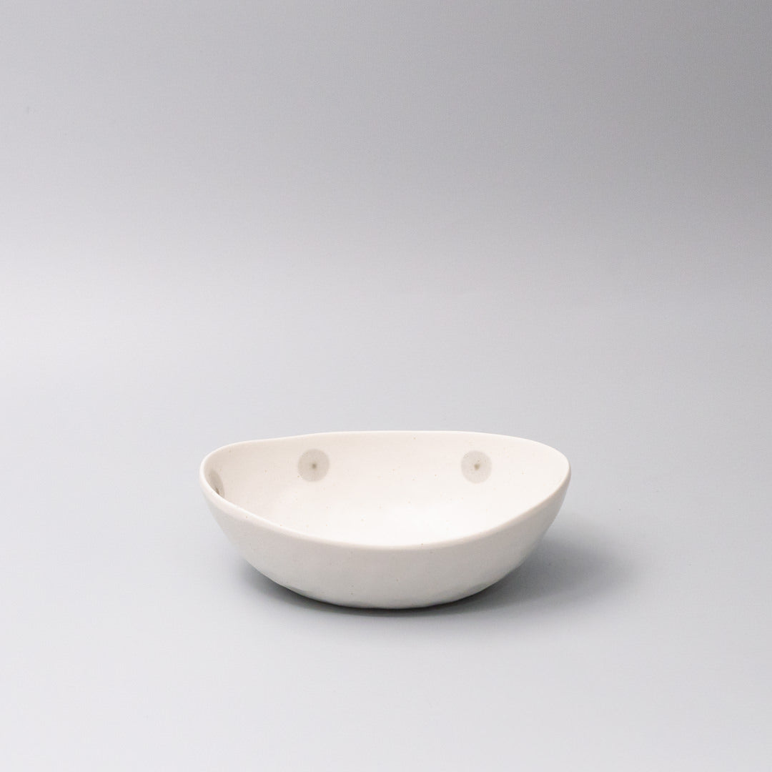 Bowl Oval 20cm White with Grey Dots Design