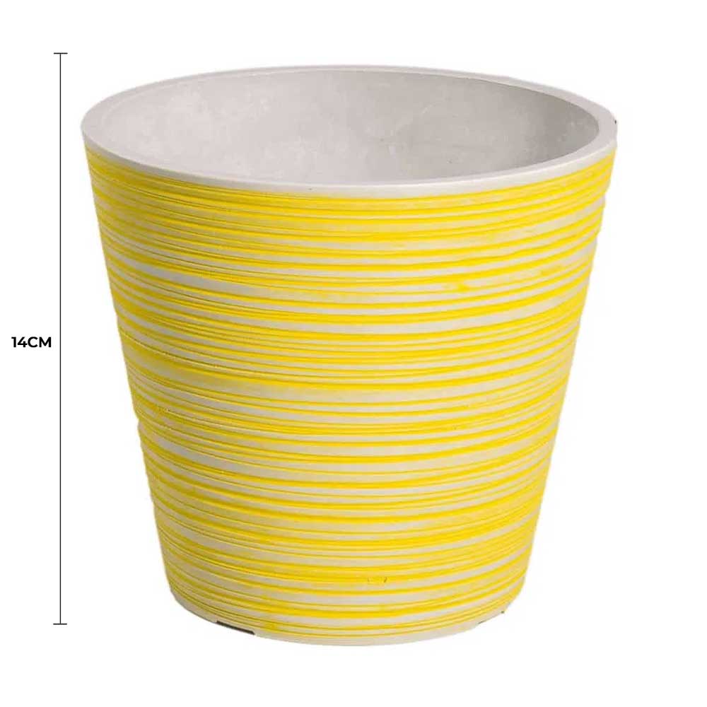 Yellow and White Engraved Pot 14cm - Image 2