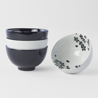 Bowl Set 4pcs Black White Sakura Design - Image 3