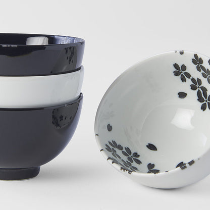 Bowl Set 4pcs Black White Sakura Design - Image 2