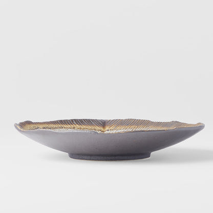 Bowl Shallow Leaf Shaped 25cm Akane Grey Glaze - Image 5