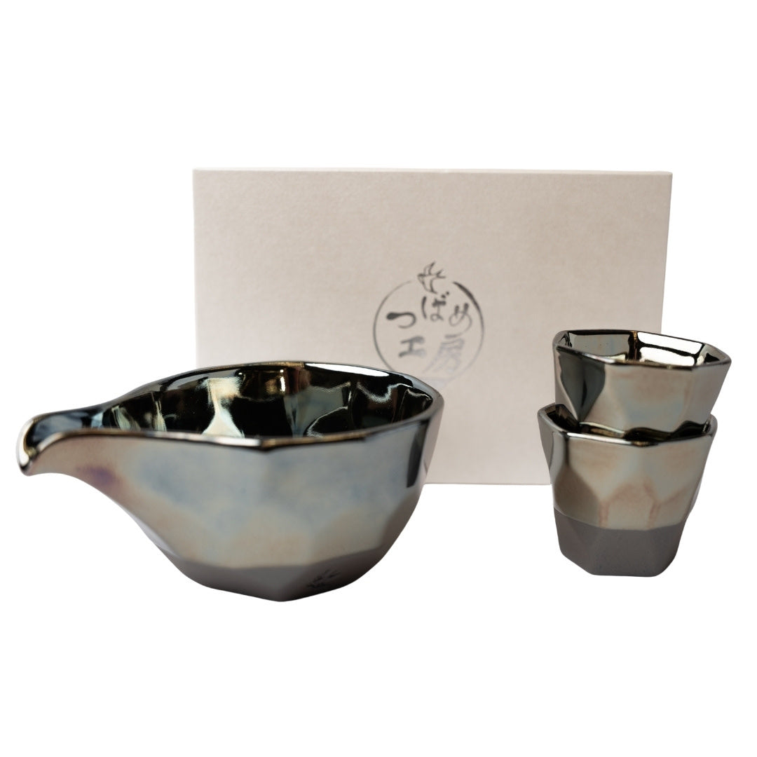 Sake Set Faceted Ink Glaze - Image 3