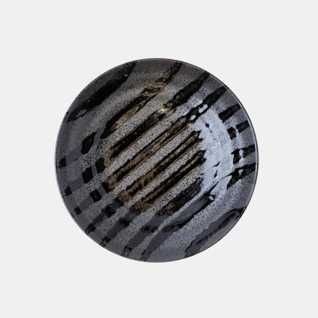 Pasta Bowl Flat 23cm Black Stripes On Gunmetal Glaze - Image 2