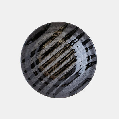 Pasta Bowl Flat 23cm Black Stripes On Gunmetal Glaze - Image 2