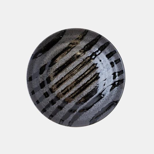 Pasta Bowl Flat 23cm Black Stripes On Gunmetal Glaze - Image 2