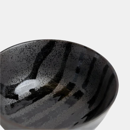 Udon Bowl Fluted 17cm Gloss Black Stripes On Gunmetal Glaze - Image 2