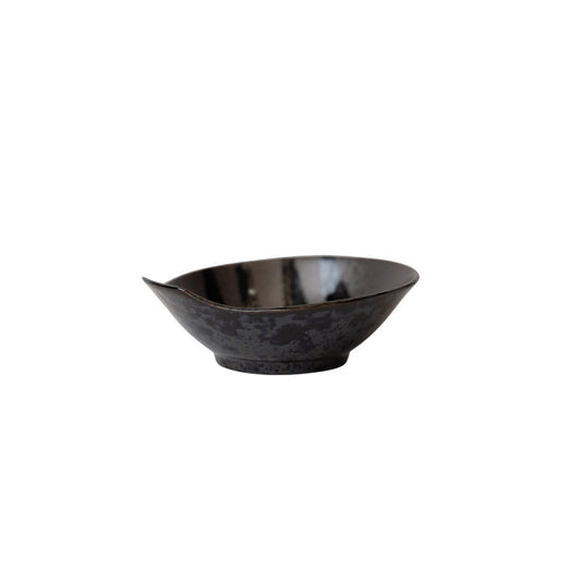 Bowl with Handle 13cm Black Stripes On Gunmetal Glaze - Image 2