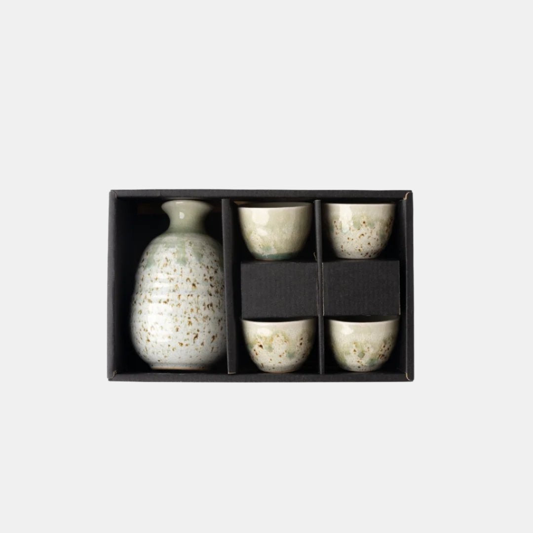 Sake Set for Four 280ml Green Drip Glaze - Image 2