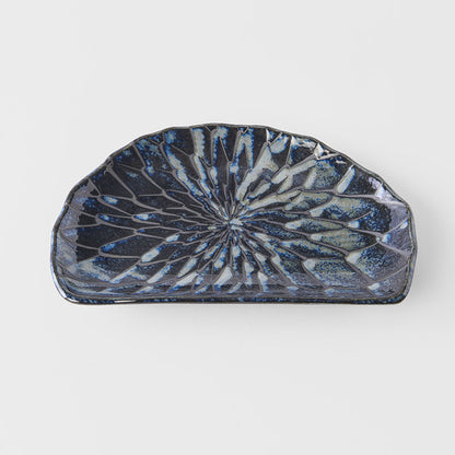 Plate D Shaped 21cm Indigo Blue Design