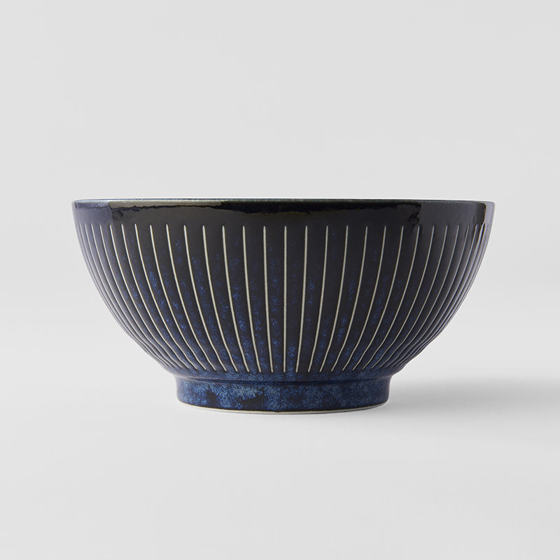 Udon Noodle Bowl 900 ml Ridged Indigo Blue Glaze - Image 2