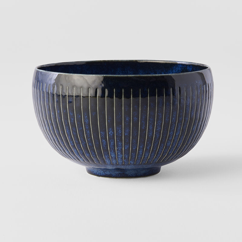Rice Bowl 13.3cm Ridged Indigo Blue Glaze - Image 3