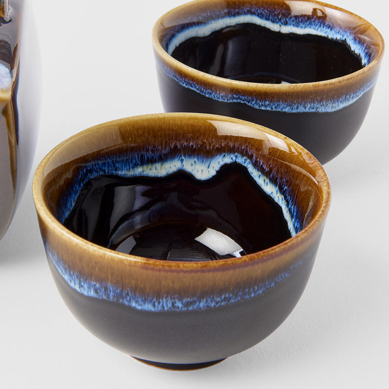 Tea Set 5pcs Tenmokku Bright Blue Glaze - Image 3