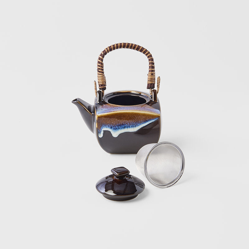 Tea Set 5pcs Tenmokku Bright Blue Glaze - Image 5