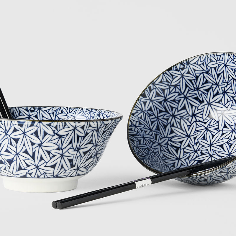 Bowl Set 2pcs with Chopsticks Maple Leaf Design - Image 2