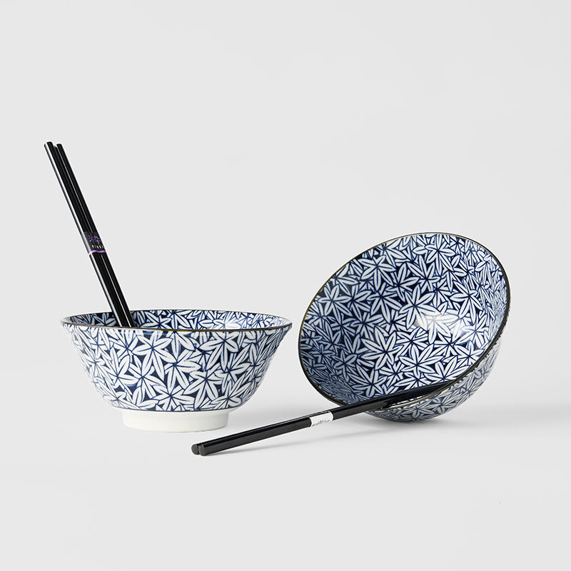 Bowl Set 2pcs with Chopsticks Maple Leaf Design - Image 3