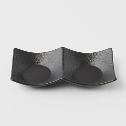 Two Section Sauce Dish Matt Black Glaze - Image 4