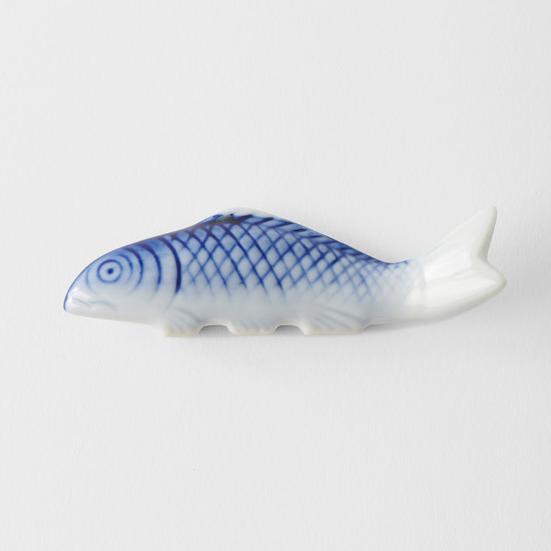 Chopstick Rest Blue Fish White Glaze - Image 3