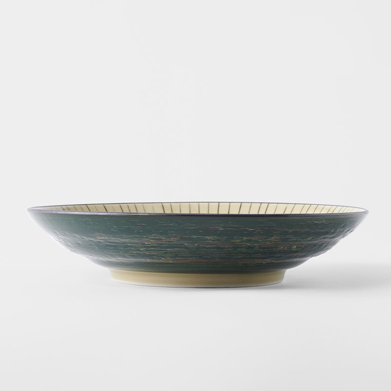 Pasta Bowl Flat Based 23cm Green Converging Line Glaze - Image 3
