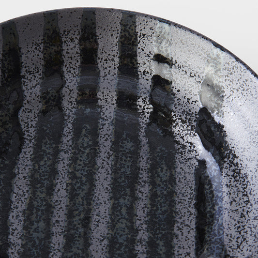 Pasta Bowl Flat 23cm Gloss Black Stripes On Gunmetal Black Glaze - Image 2
