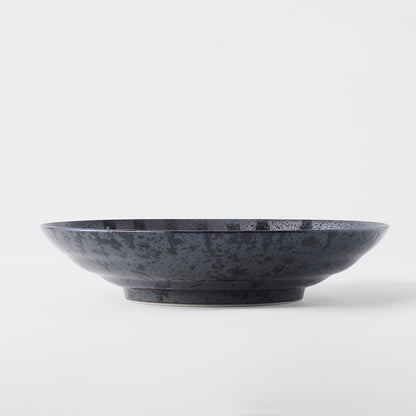 Pasta Bowl Flat 23cm Gloss Black Stripes On Gunmetal Black Glaze - Image 4