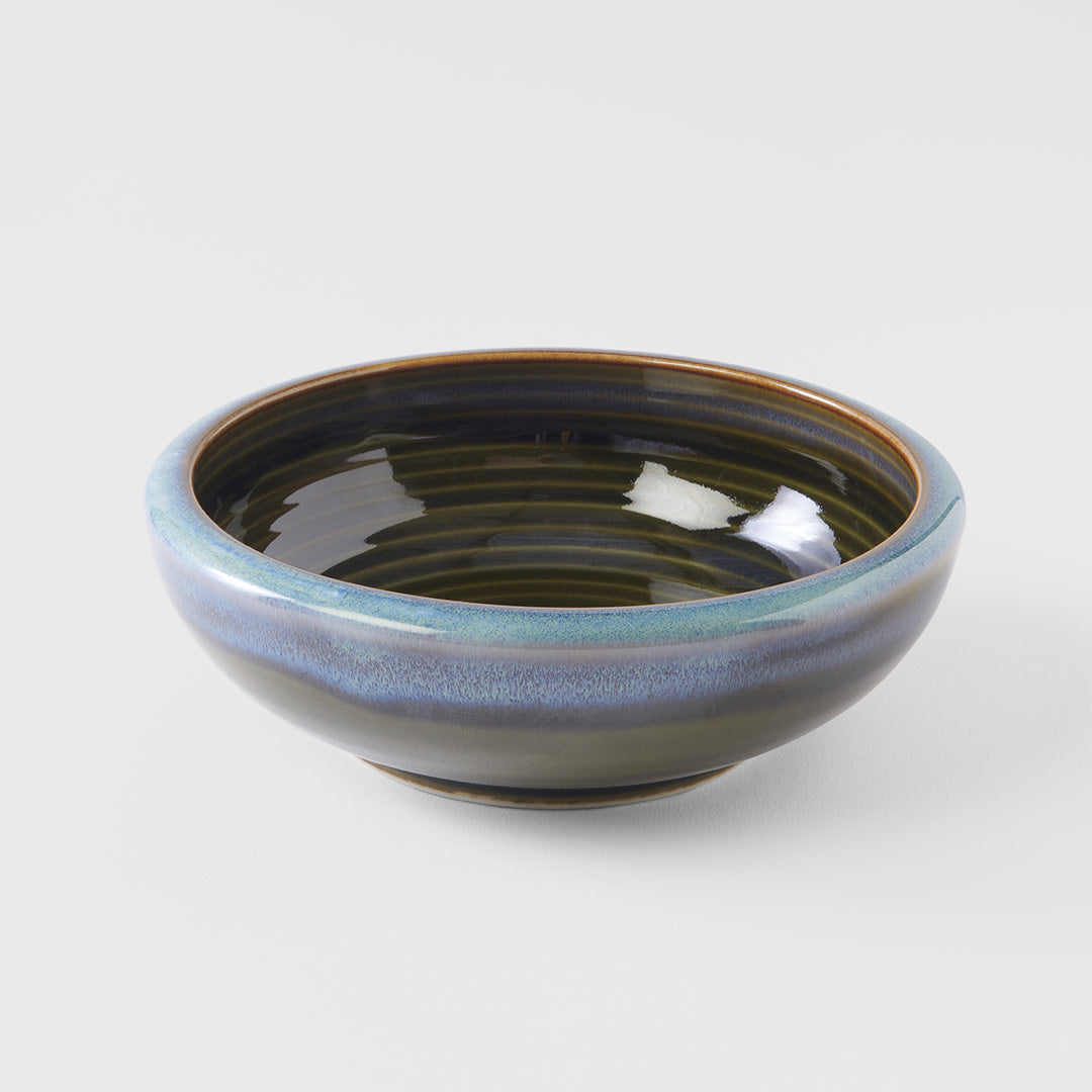 Bowl Thick Edge 17cm Blue Outer Dark Green Inner Glaze