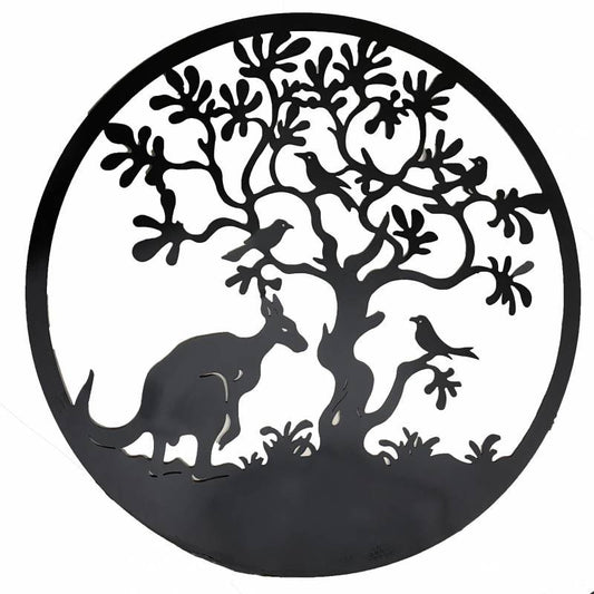 Kangaroo By Tree Round Wall Art 98cm