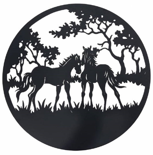 Dual Horses Round Wall Art 98cm