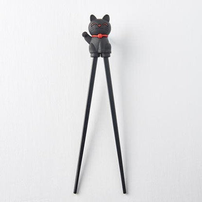 Maneki Trainer Chopsticks Lucky Cat in Black - Image 2