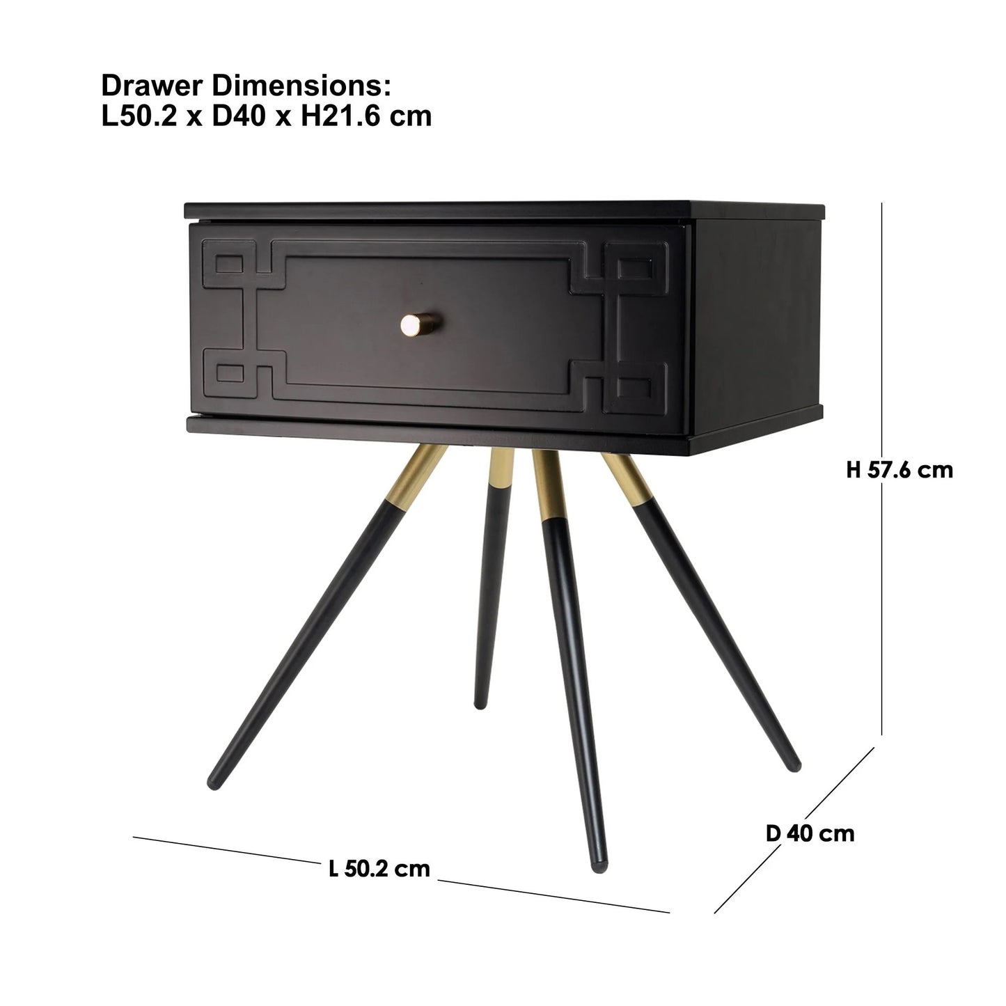 Athena (Pattern) Bedside Table Black 57cm - Image 2