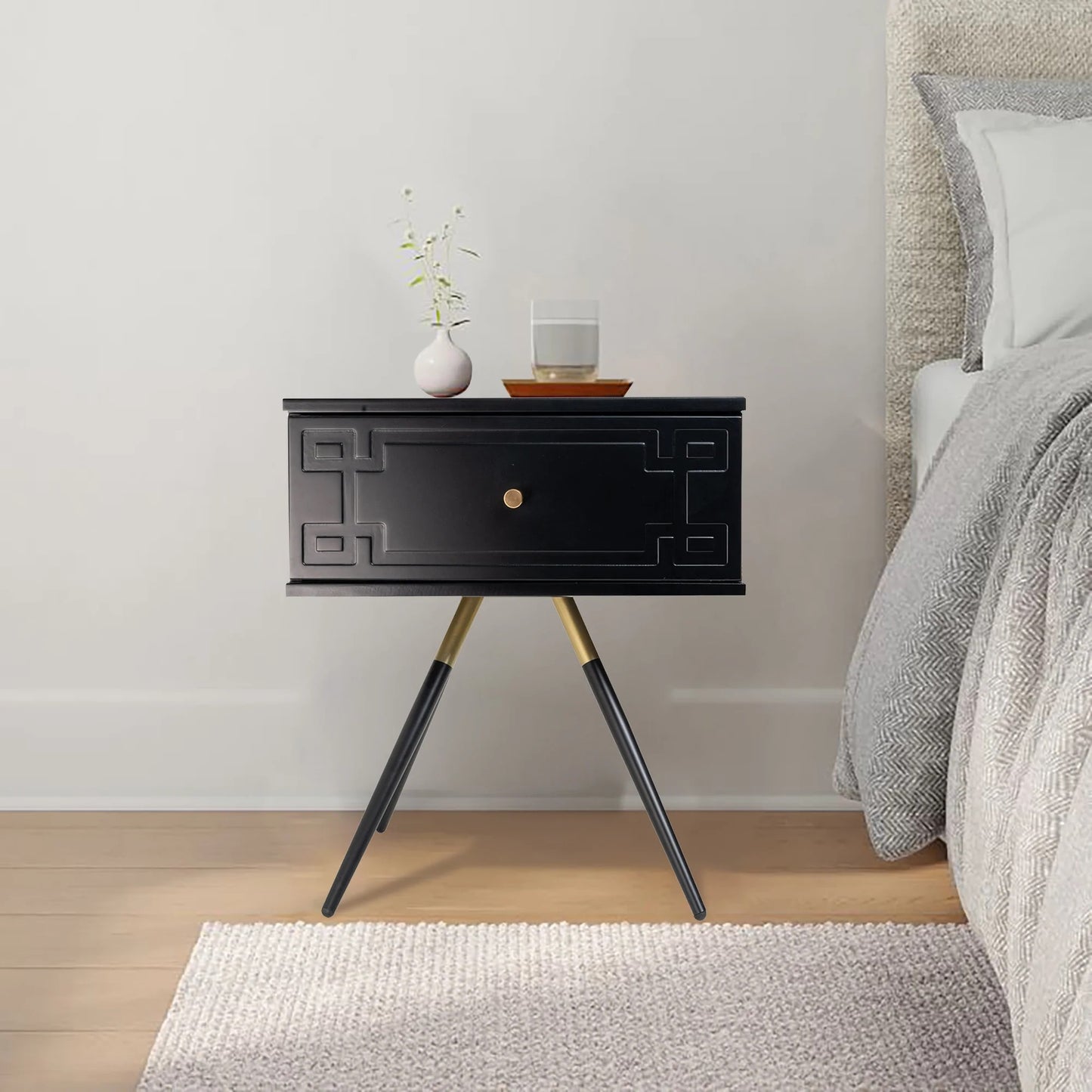 Athena (Pattern) Bedside Table Black 57cm - Image 3
