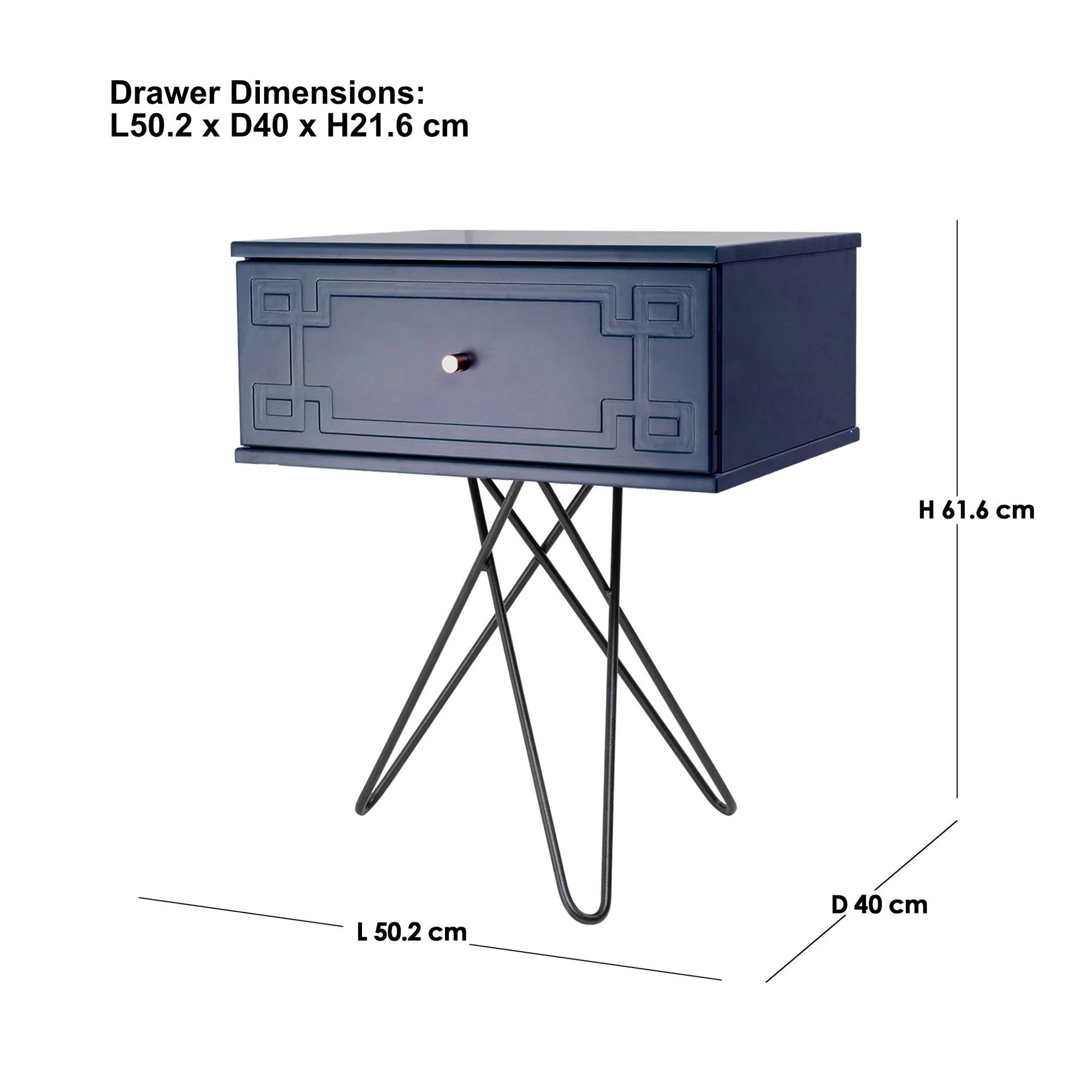 Susie (Pattern) Bedside Table Navy Blue 61cm - Image 2