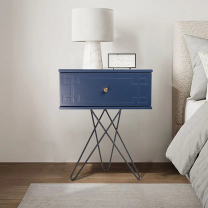 Susie (Pattern) Bedside Table Navy Blue 61cm - Image 4