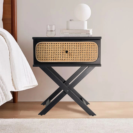 Minya (Rattan) Bedside Table Black 58cm - Image 2
