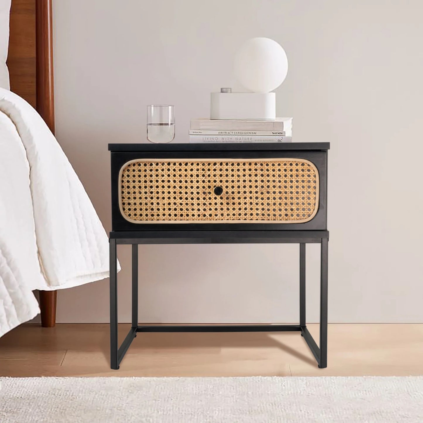 Morena (Rattan) Bedside Table Black 50cm - Image 3