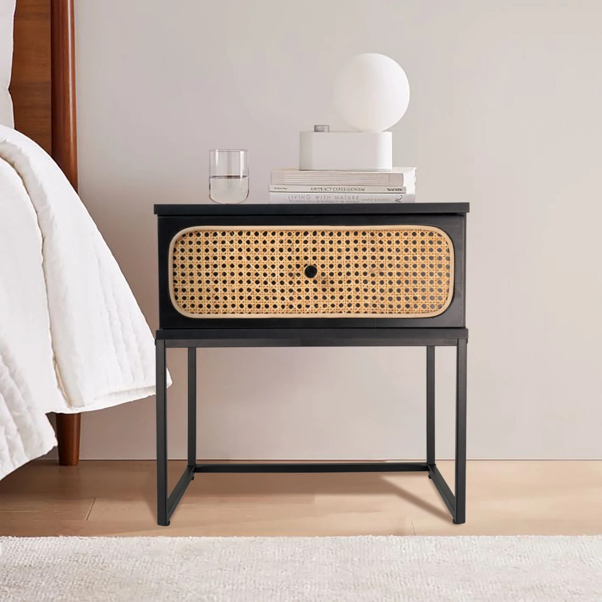 Morena (Rattan) Bedside Table Black 50cm - Image 3