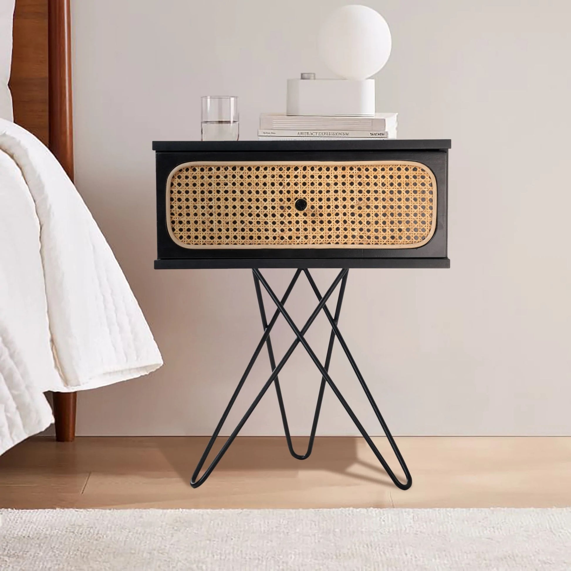 Susie (Rattan) Bedside Table Black 61cm - Image 3