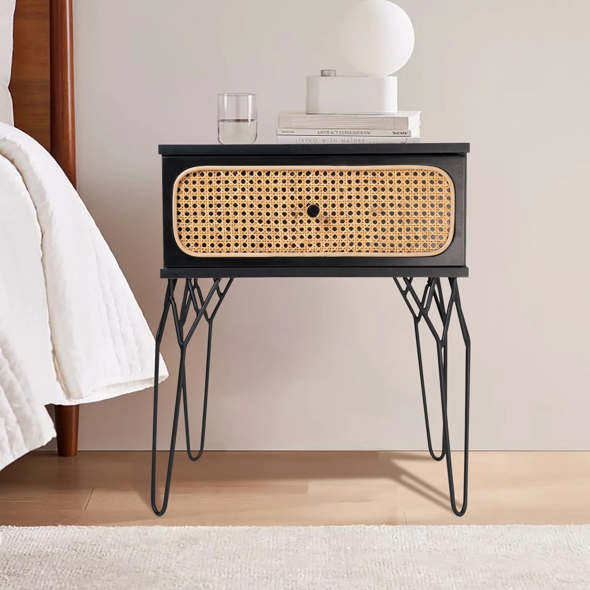 Kyra (Rattan) Bedside Table Black 61cm - Image 2