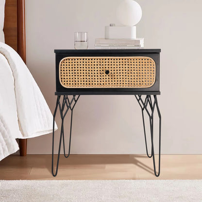 Kyra (Rattan) Bedside Table Black 61cm - Image 2