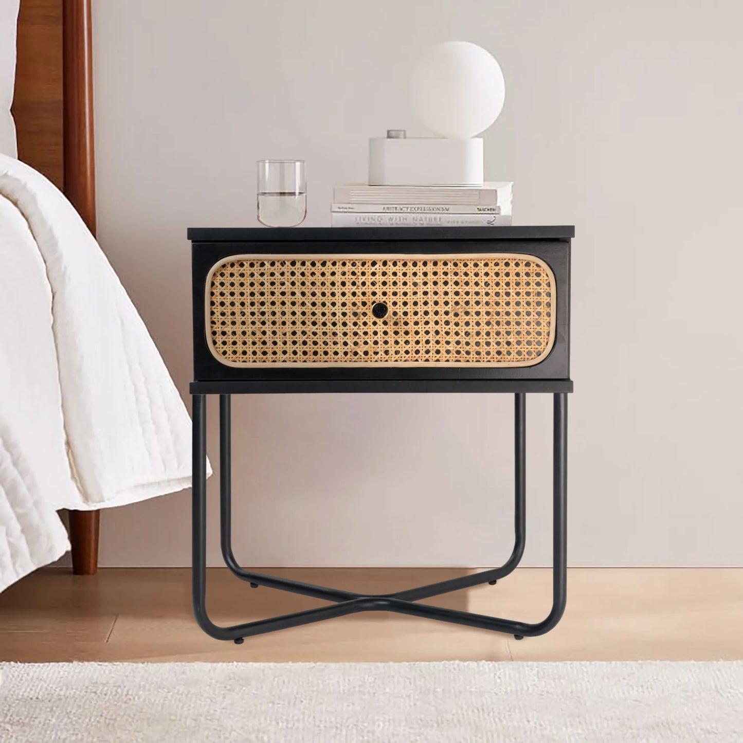 Marcus (Rattan) Bedside Table Black 57cm - Image 2